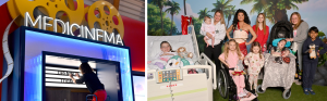 A photo collage shows the new Medicinema in one image, and a group picture of children's hospitals patients and Moana in the other.