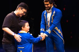 Make a Wish kid Chace shakes hands with Broadway The Beast