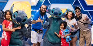 wish kid Lilo poses with Stitch and her family