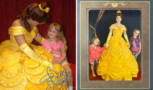 Left: young Libby sits with Belle RightL Young Libby and Ella hold Belle's hand and smile for photo